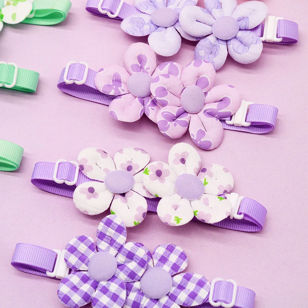 10PCS Flower Shape Sweet Dog Bowties Adjustable Puppy Bowknots Colorful Small Dog Cat Necklaces Pet Supplies For Dogs - view 4