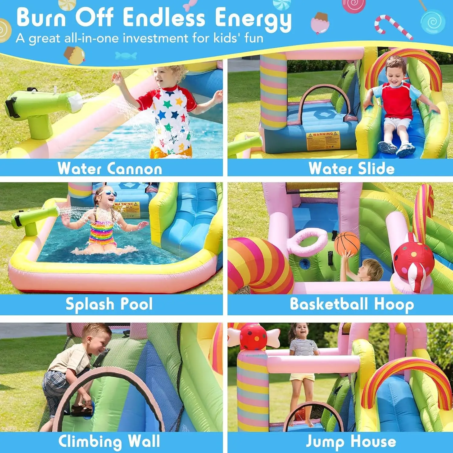 Inflatable Bounce House for Big Kids with Water Slide & 450W Blower