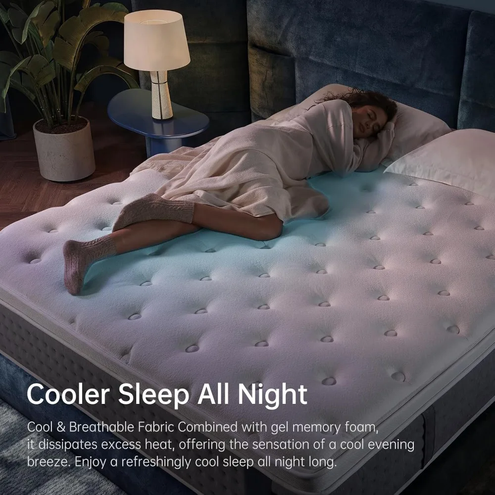 مرتبة كوين هجينة متوسطة الحجم مقاس 14 بوصة مع إسفنج الذاكرة ودعم ملف جيوب، معتمدة من CertiPUR-US