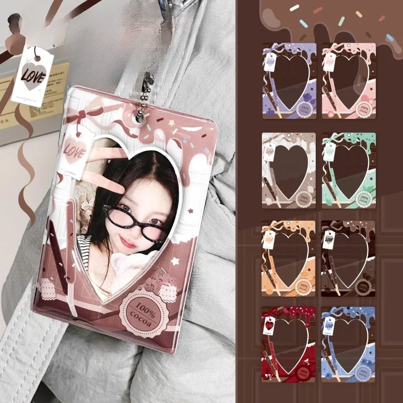 Love Chocolate PVC Card Holder with Chain 3 Inch Kpop Photocard Sleeves Creative Photo Frame Protective Case Kawaii Gifts 2025