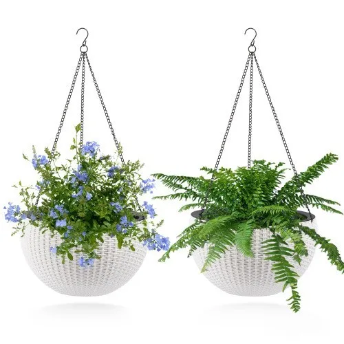 

Pot for flowers hanging rattan flower pot, with large capacity(Two-piece set)