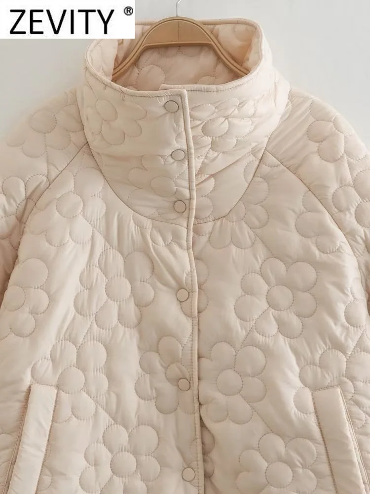 ZEVITY-Veste Rembourrée en Coton à Motif Floral pour Femme, Manteau à Col Montant, Poches Féminines, Bouton Chic, Y-CT2761, 2022