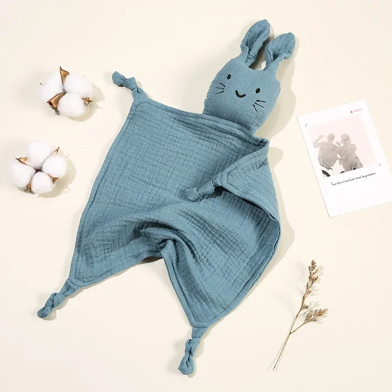 Cute Doll Solid Color Baby Comfort Blanket Baby Cotton Muslim Linen Children's Sleep Soothing Towel Baby Saliva Towel