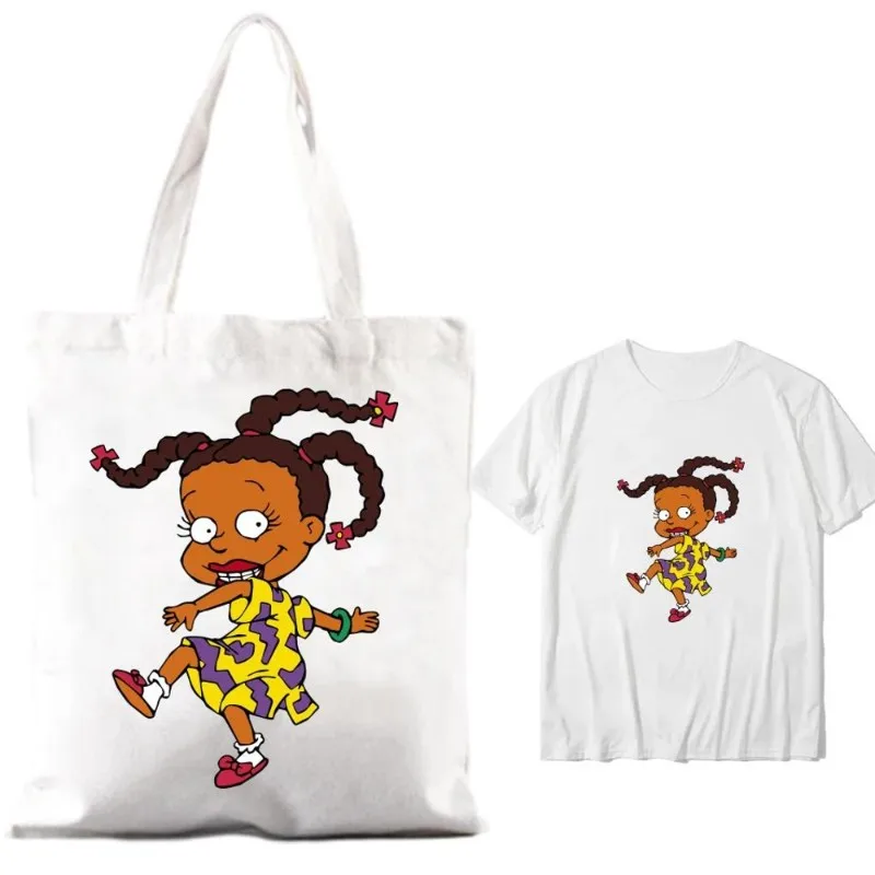 Cartoon R-Rugrats Cool Women Shoulder Bags Couple Combination Clothes Short Sleeve Collar Fashion T shirt Man Cotton