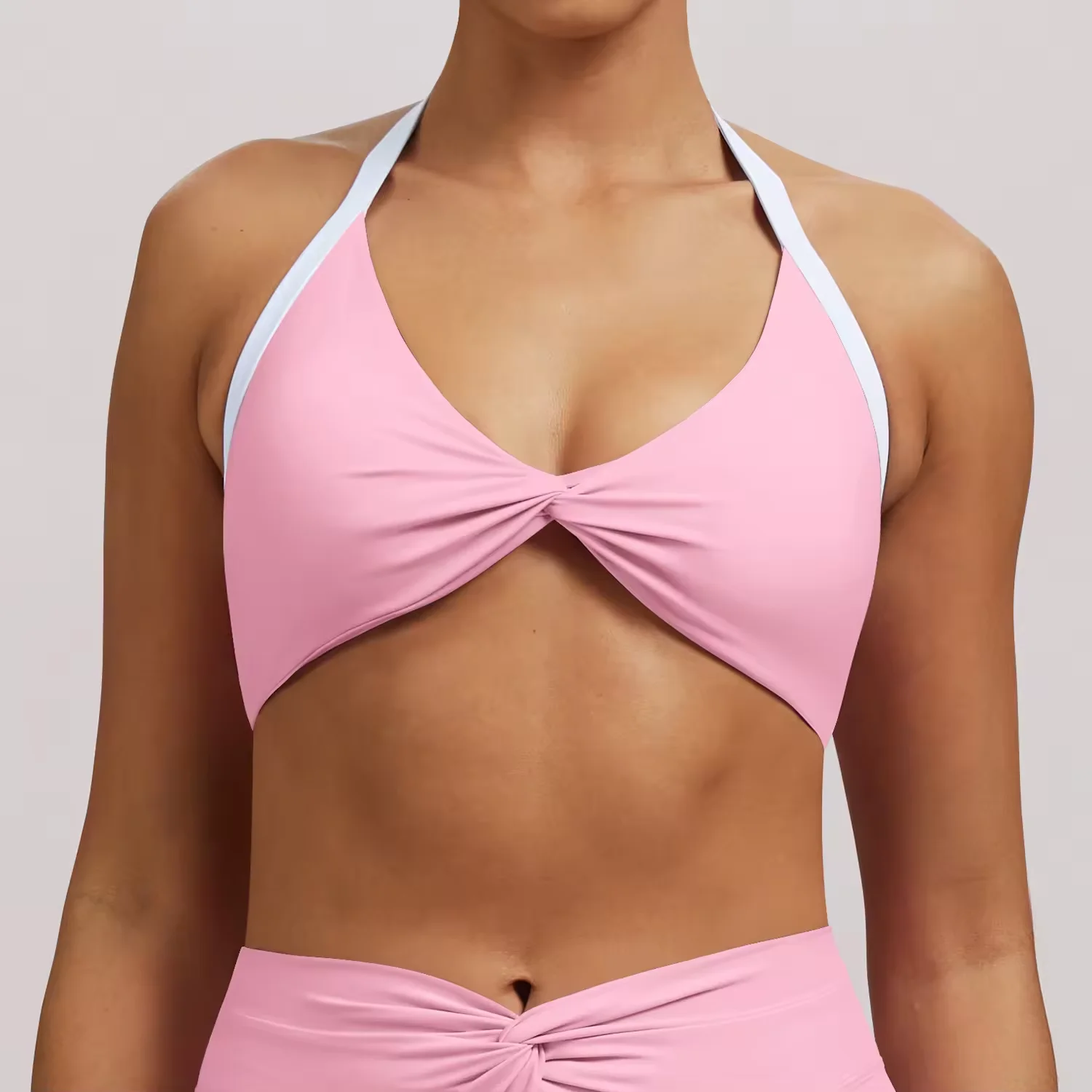 Women's Wireless Halter Neck High Support Padded Sports Bra-Nude Feel Lightweight Spandex Yoga Top for Running Fitness
