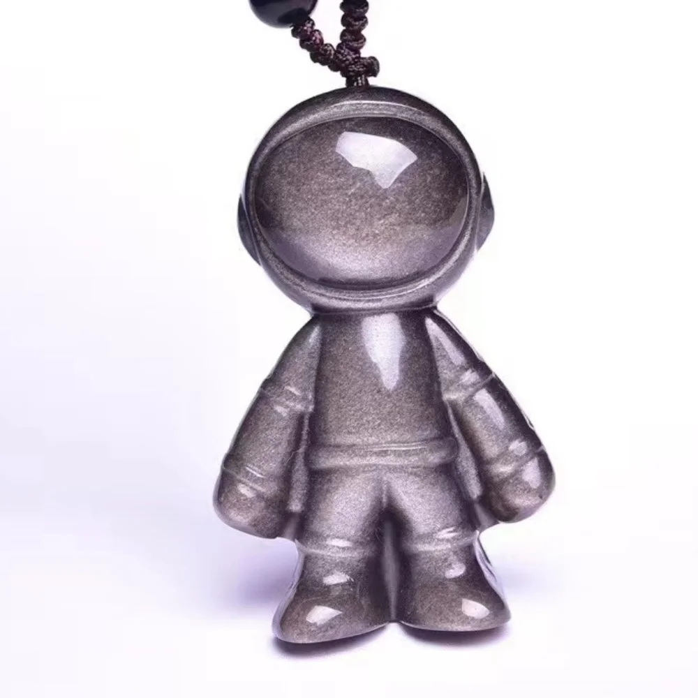 

silver obsidian spaceman necklace fortune home decoration spiritual healing crystal