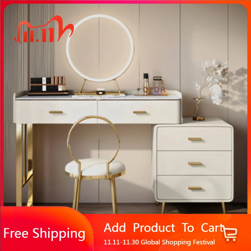 

White Makeup Vanity Table Mirror Desk Chair Nail Mini Dressing Table Jewelry Modern Mesa De Maquillaje Lounge Suite Furniture