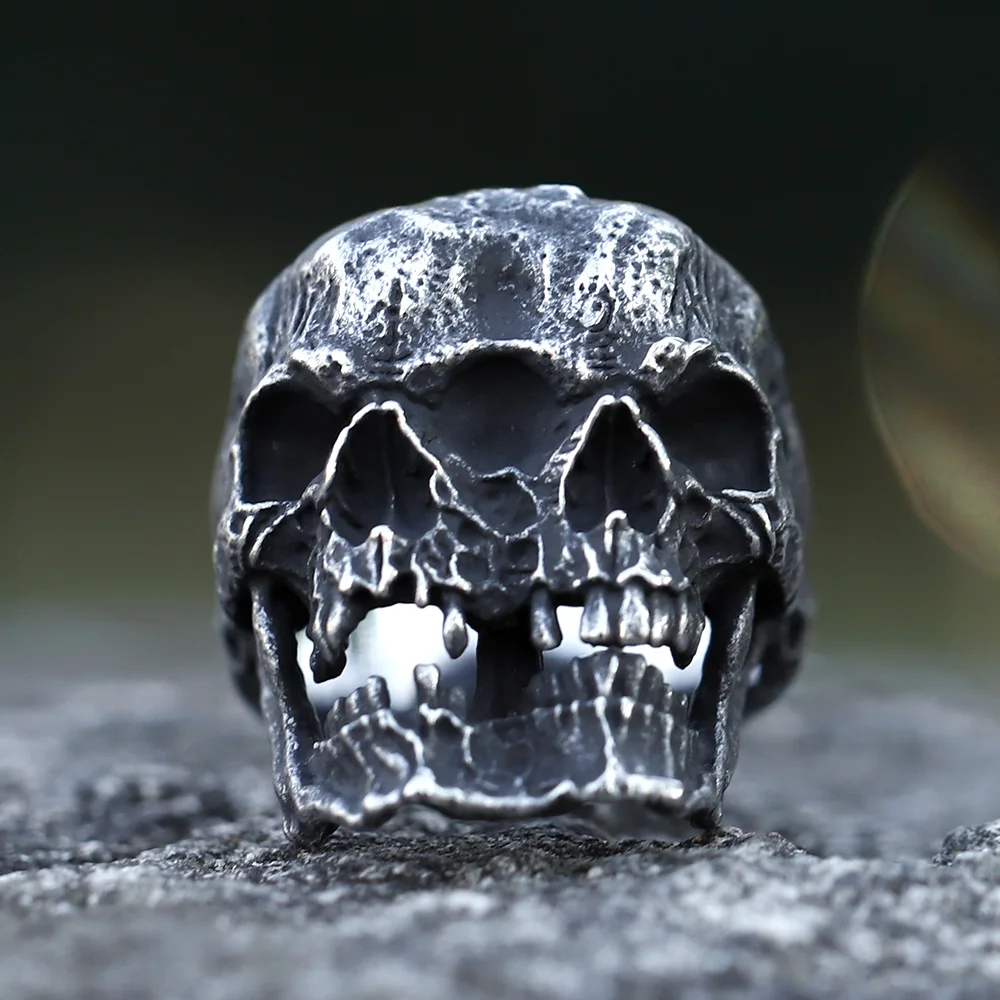 Men\'s 316L stainless steel Double headed Skull ring Gothic Biker PUNK Motorcycle Band Jewelry for Gifts free shipping