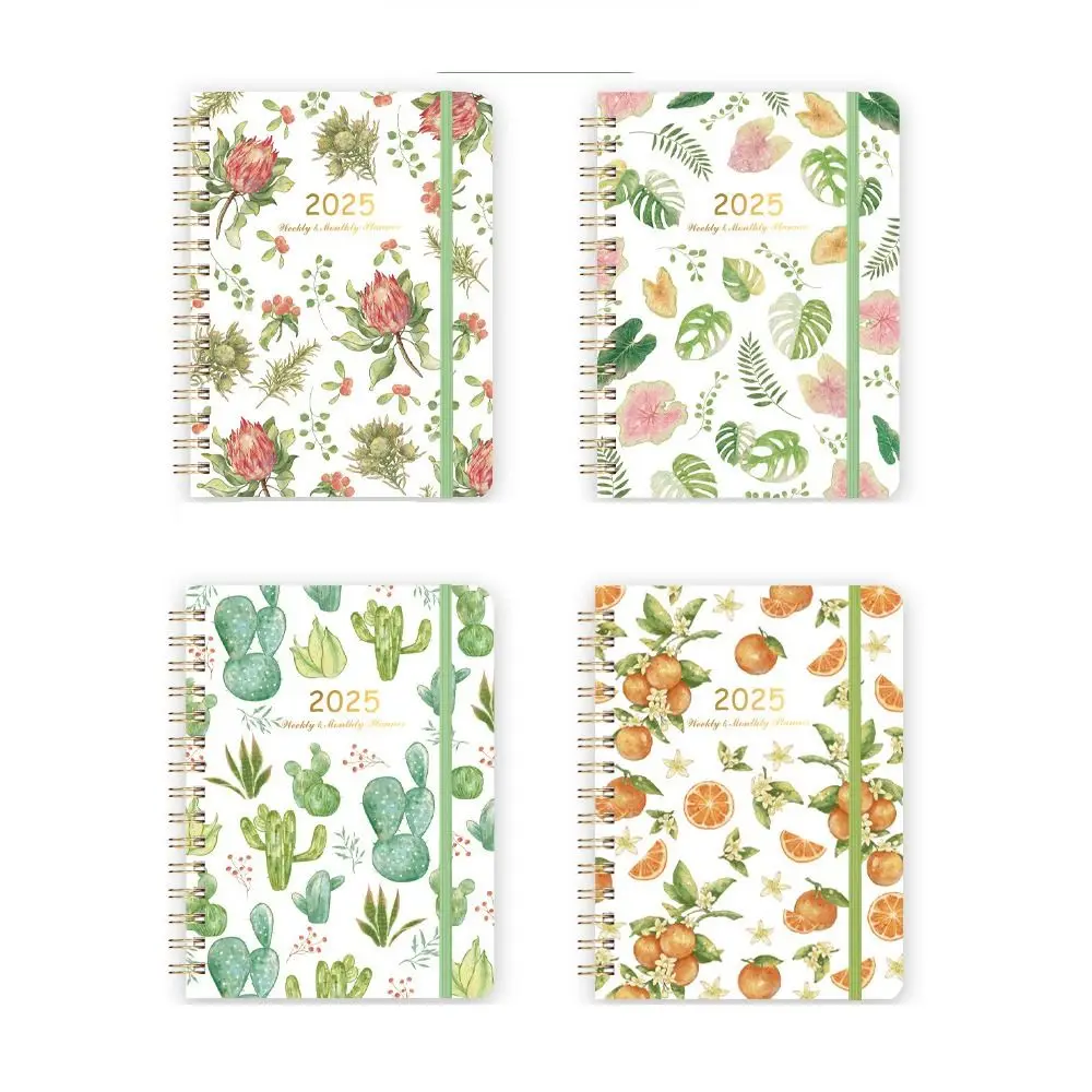 Monthly 2025 English Agenda Book Weekly Plan Loose-leaf Coil Flowers Diary Notebook Planner Organizer To Do List