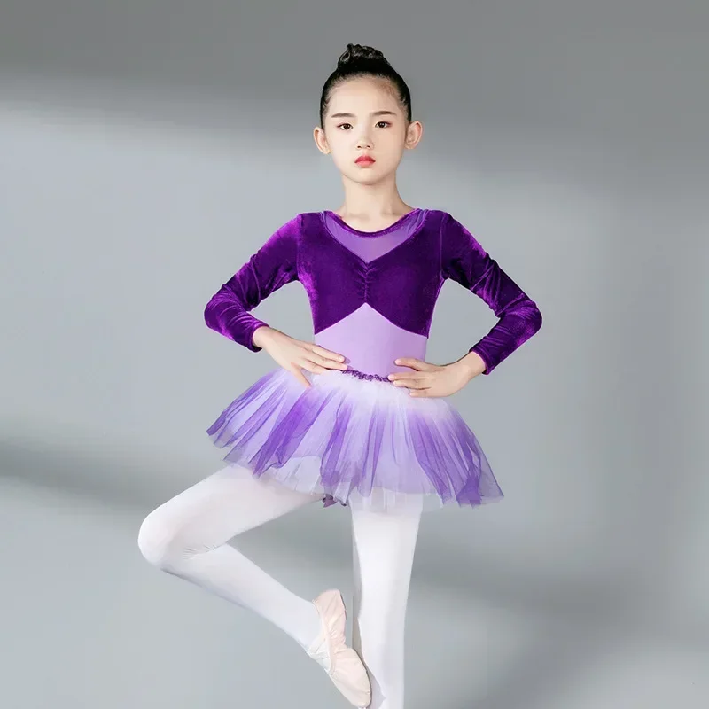 Taniec baletowy TuTu sukienka do tańca dla dziewczynek trykoty gimnastyczne stroje taneczne jesienne i zimowe body z długimi rękawami do tańca
