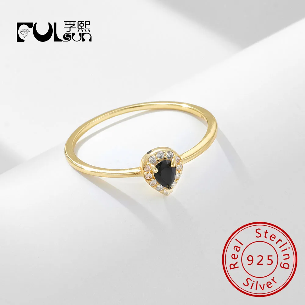 

Винтажное кольцо с черным цирконом грушевидной огранки, ювелирные изделия из стерлингового серебра 925 пробы, позолоченное ювелирное кольцо 14 карат для женщин, подарки на годовщину