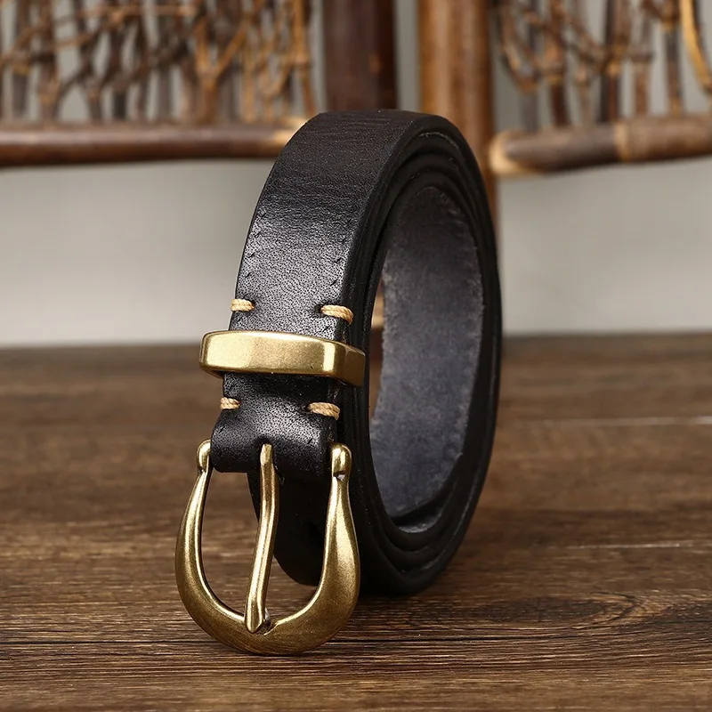 First Layer Cowhide 2.3CM Genuine Leather Belts for Women Pin Buckle Jeans Waist Belt Retro Top Cowhide Jeans Belt for Women
