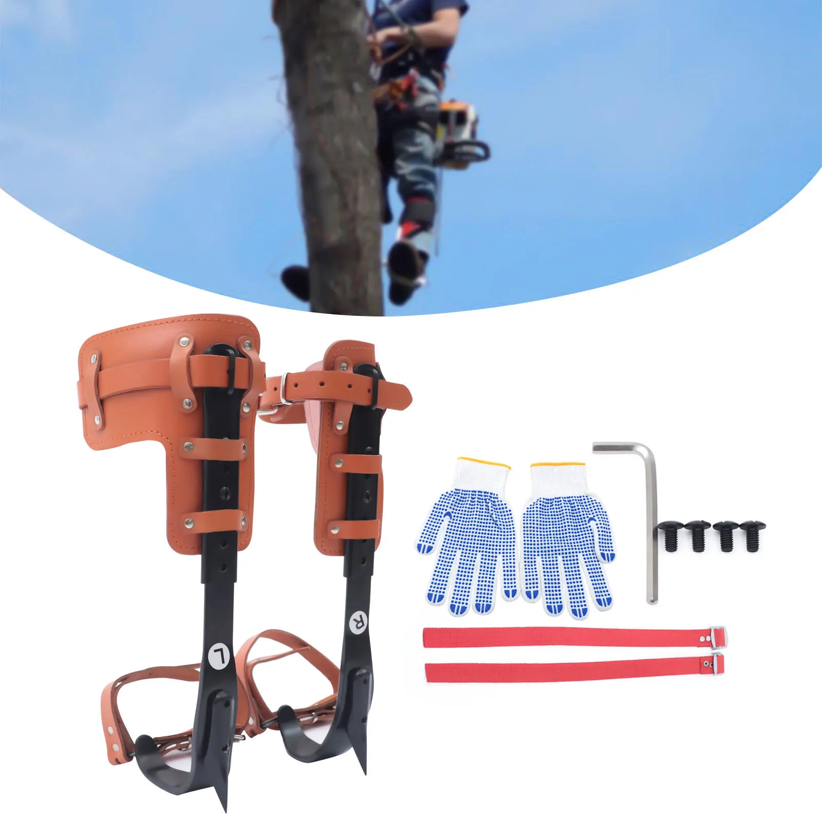 

Tree Climbing Spike Set Adjustable Height 16.14-18.5in Pole Climbing Spurs Steel Climber Strap Gaffs
