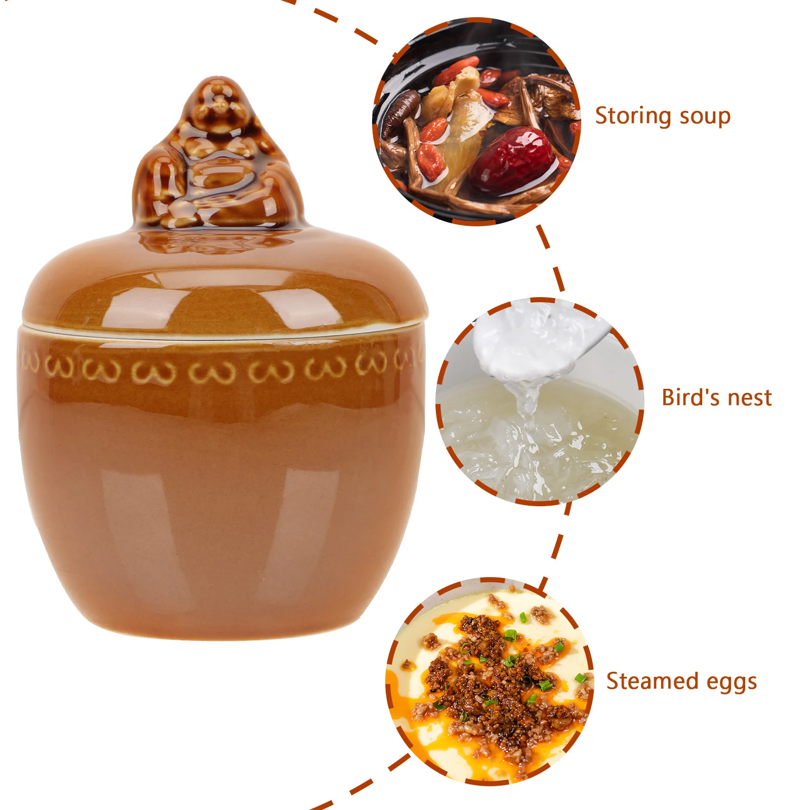

Ceramic Stew Pot Buddha Design Anti-Scalding Food Container Lid Smooth Edges Exquisite Beautiful Dining Tableware