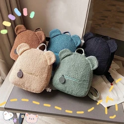 Bear Ear Backpacks Back Pack Fluffy Lamb Wool Bag for Women Kids Cute Toy Gifts Double Layer Large Capacity Plush Bags