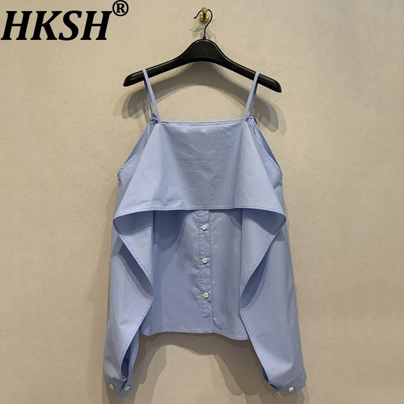 

HKSH Spring Summer New Women Y2K Chic High Street Original Design Stylish Strap Off Shoulder Shirt Irregular Slimming Top HK6467