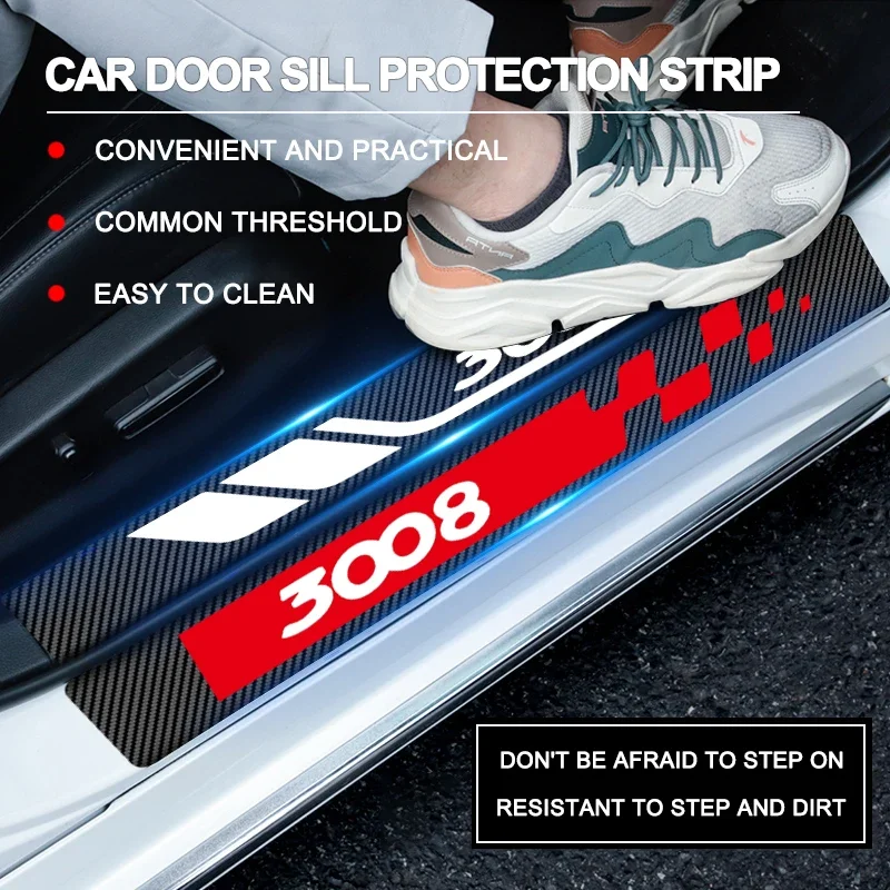 4pcs Car Door Sill Protector Carbon Fiber Sticker Anti Scratch For Peugeot 3008 gt line 2017 2010 2019 2020 2011 2015 2021 Acces