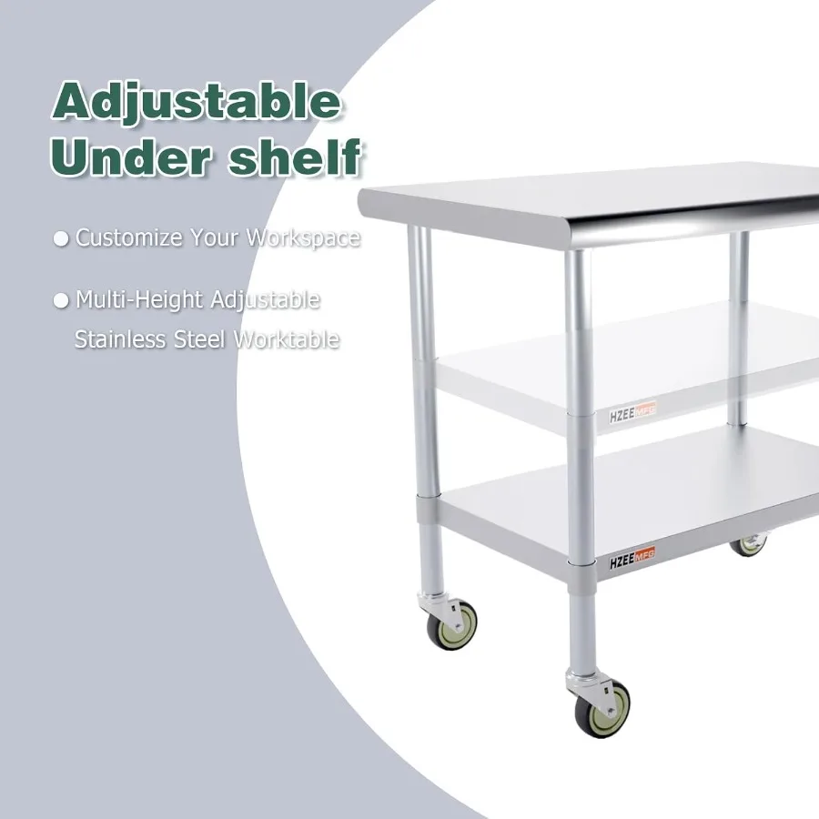 Stainless Steel Table for Prep and Work 24x36 with Casters 3ft Commercial Heavy Duty Table with Wheels for Restaurant Home Hote