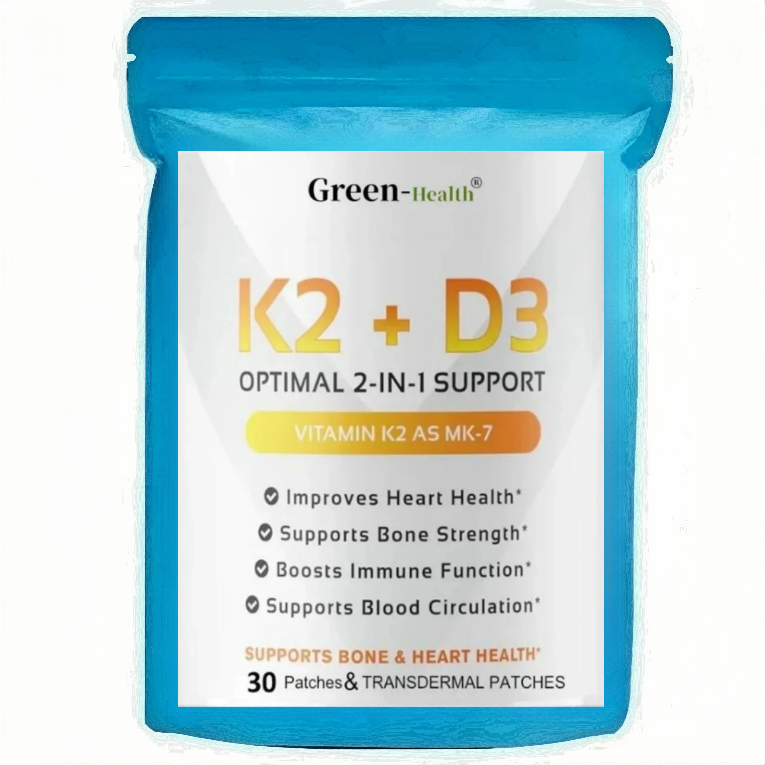 30 Patches Vitamin K2 (MK7) with D3 Transdermal Patches Premium Immune, Heart & Bone Health