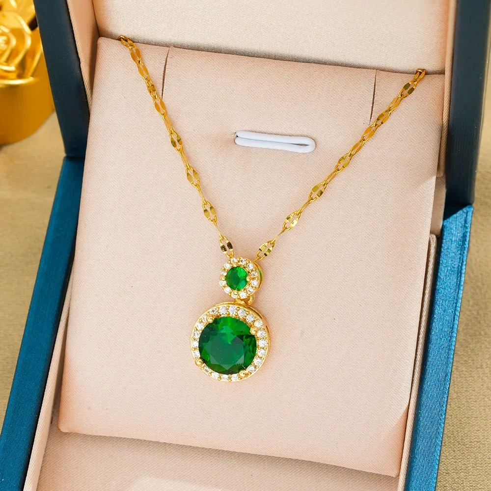 

Popular collarbone chain, fashionable jade titanium steel women's necklace, versatile and unique