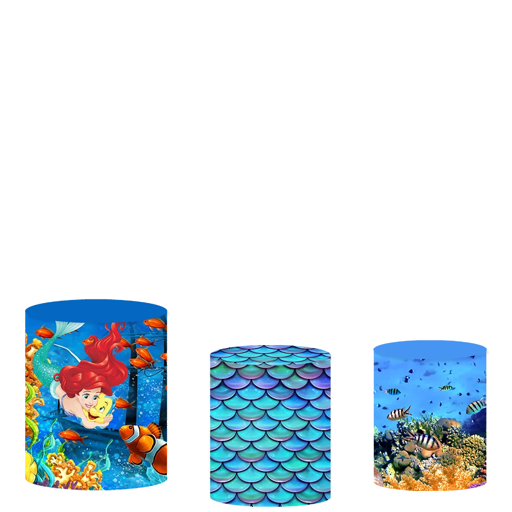 Русалка принцесса детский душ круглый фон Дисней индивидуальный фон для дня рождения для девочек Декор для мероприятия Крышка цилиндра