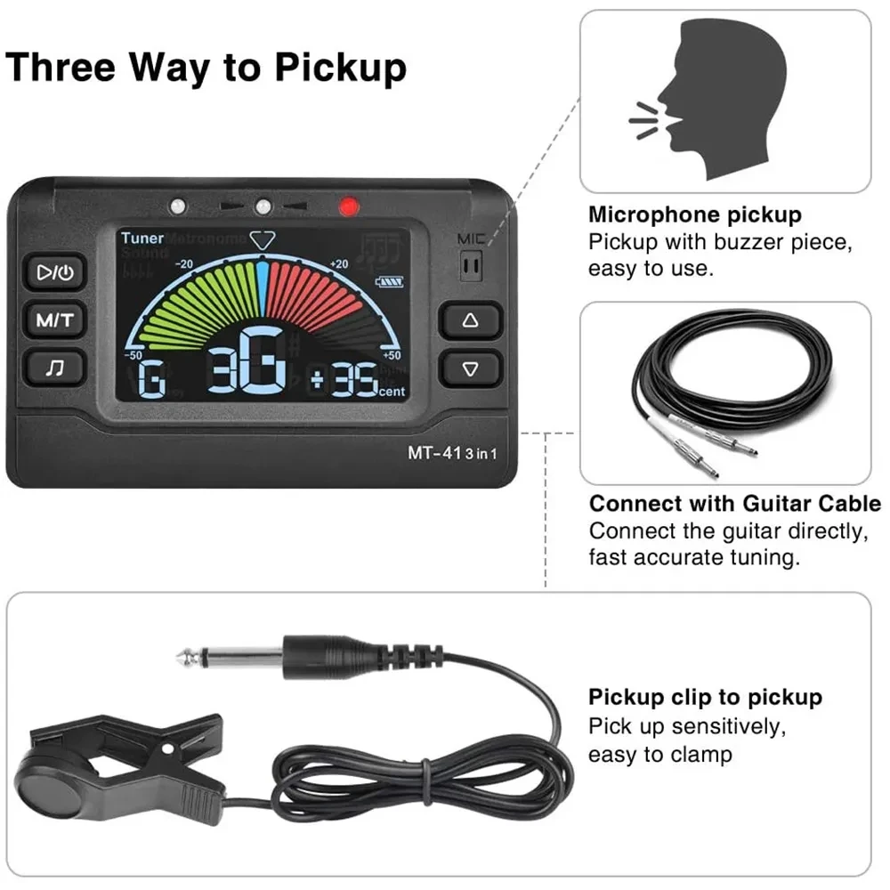 Musedo MT-41 Rechargeable Guitar Universal Electronic Digital Tuner Metronome Tone Generator Guitar Tuner Clip on LED Display