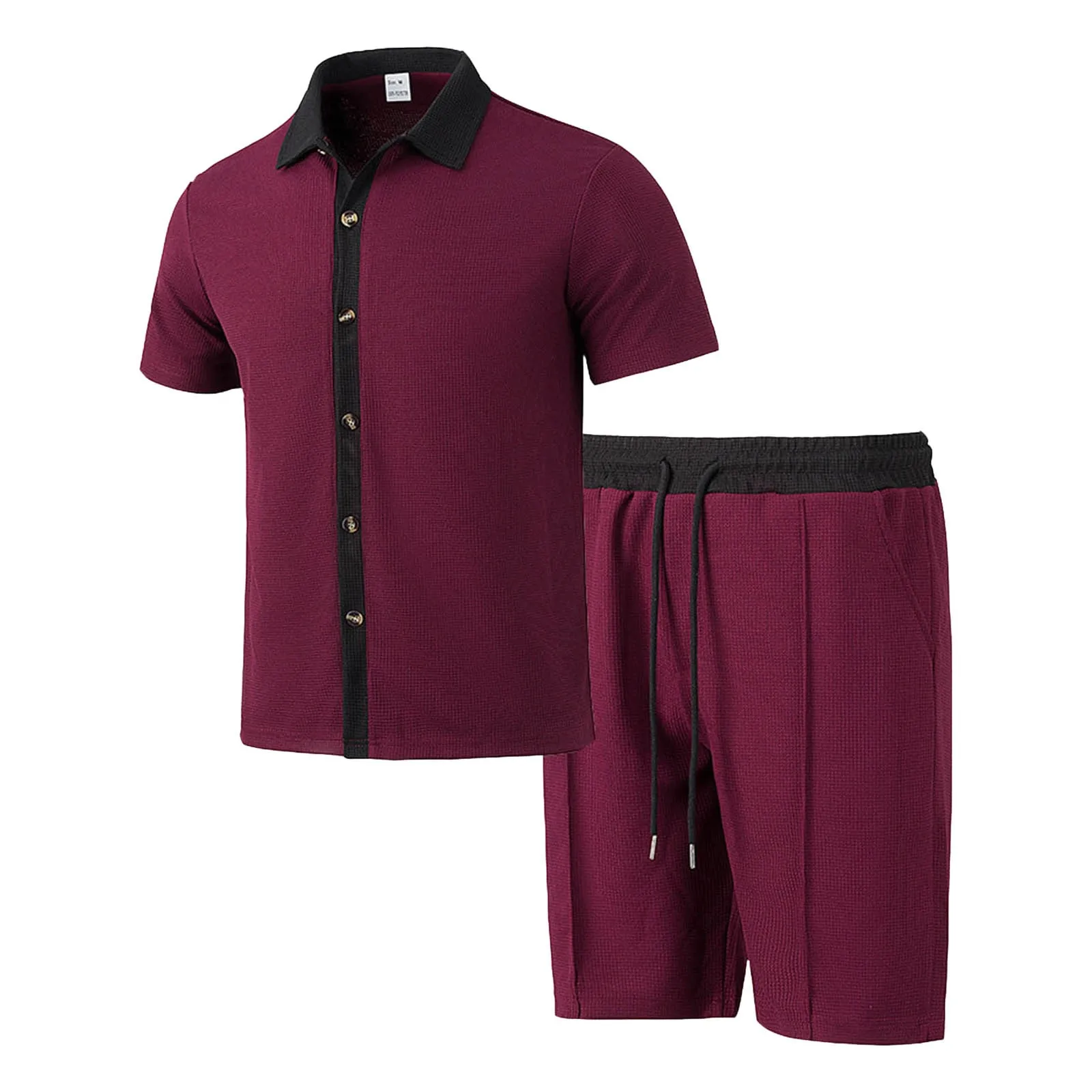 

Medium Suit Mens Casual And Versatile Rolldown Buttonblock Shirt Shortsleeved Shorts Set Suit Vest for Men