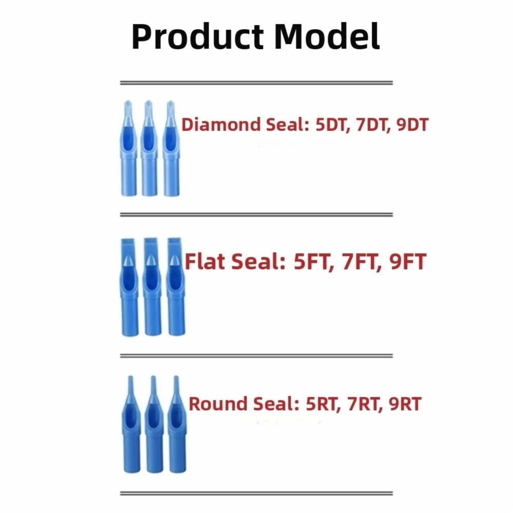 50 pcs/Box 5/7/9 RT FT DT Tattoo Needle Nozzle Sterile Individually Packaged Tattoo Needle Cap Blue Tattoo Machine Nozzle