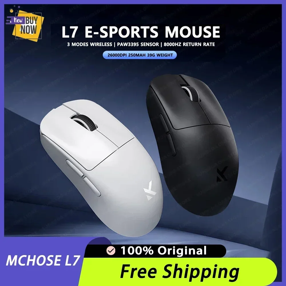 ماوس ألعاب Mchose L7 Pro Ultra اللاسلكي بلوتوث 2.4G 8K PAW3395 ثلاثي الأوضاع خفيف الوزن مريح منخفض التأخير للرياضات الإلكترونية