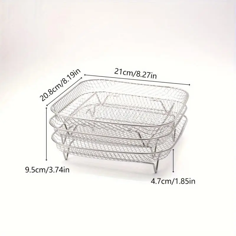 3-piece Stainless Steel Air Fryer Accessory Set - Square Fries and Grilling Rack for Kitchen Dining, Air Fryer Rack
