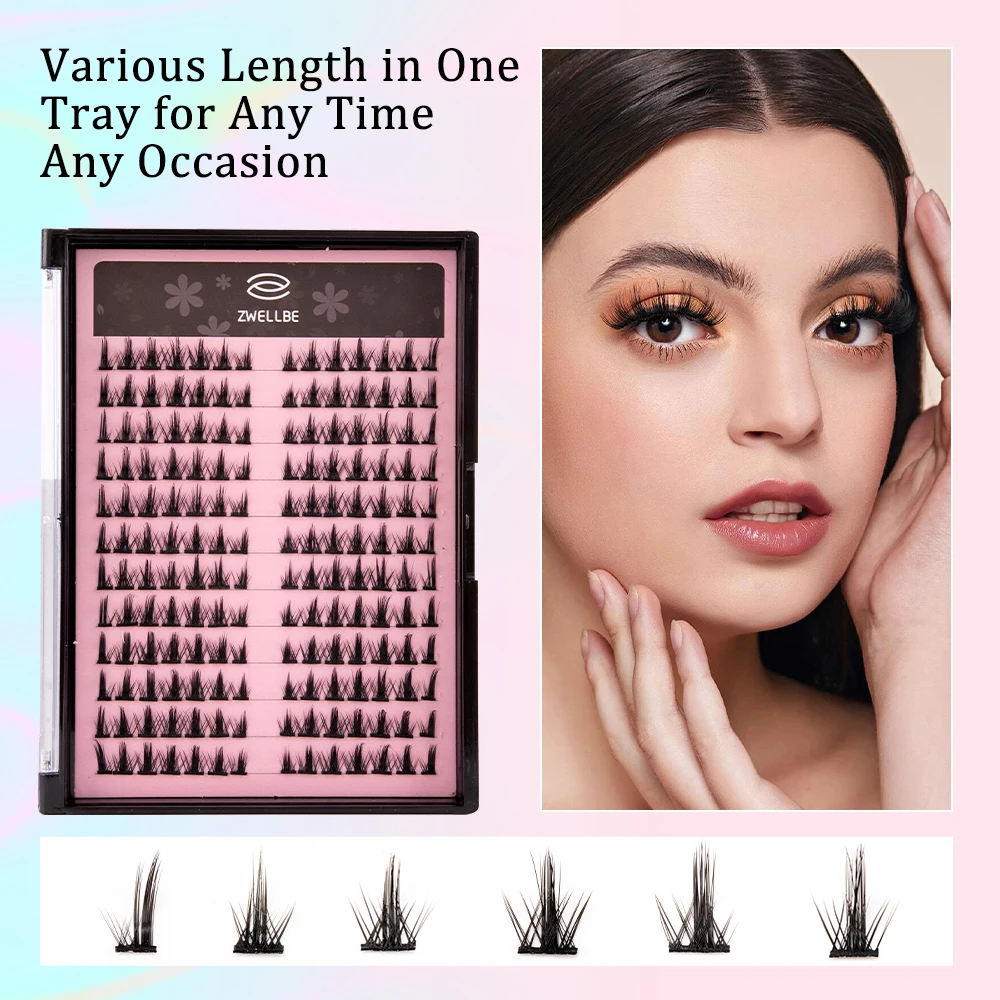 DIY Eyelash Extensions Kit,ZWELLBE Lash Clusters 168Pcs,Black Tweezers,Eyelashes Bond and Seal,Clusters Lash Glue Remover Makeup