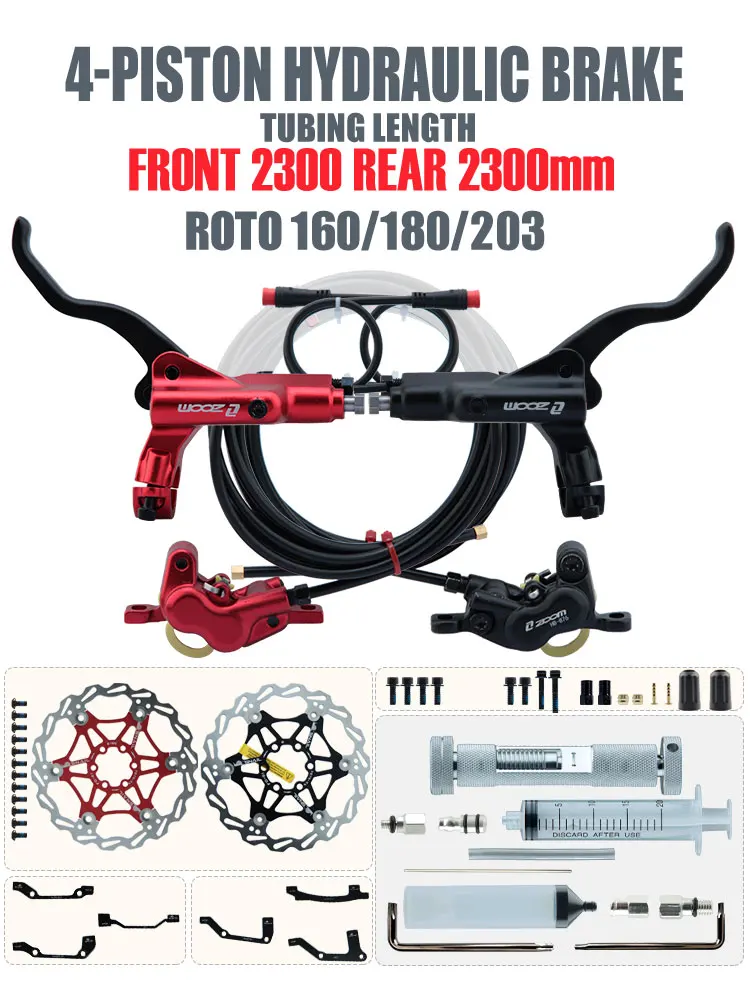 AliExpress Goodtaste ZOOM HB-876E 4-piston Disc Hydraulic Brake Electric Scooter Folding 203 Mountain Bike Power Off Black Red 160 E-bike Bicycle 180