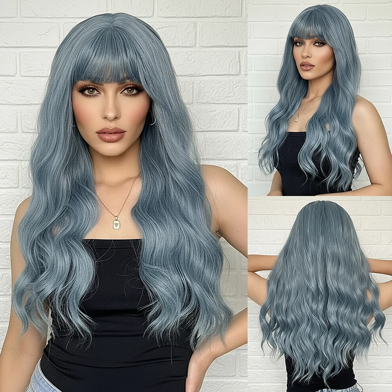 

Новый европейский и американский парик, женский морской синий длинный парик с завитыми волосами, гарнитура, парик из синтетического волокна