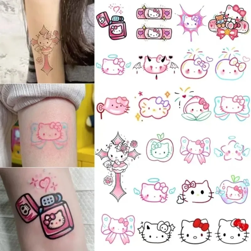 

50 шт., наклейки-тату Hello Kitty Kawaii Sanrio, милые водонепроницаемые прочные наклейки на руку, милые украшения на руку для девочек, праздничные подарки для девочек
