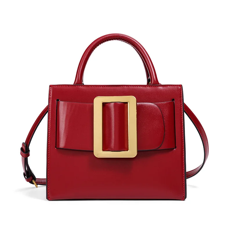 

1pc 2026 Trendy Structured Top-Handle Bag - Multi-Color, Bold Gold Buckle, Smooth Leather, Versatile Crossbody/Handheld Carry