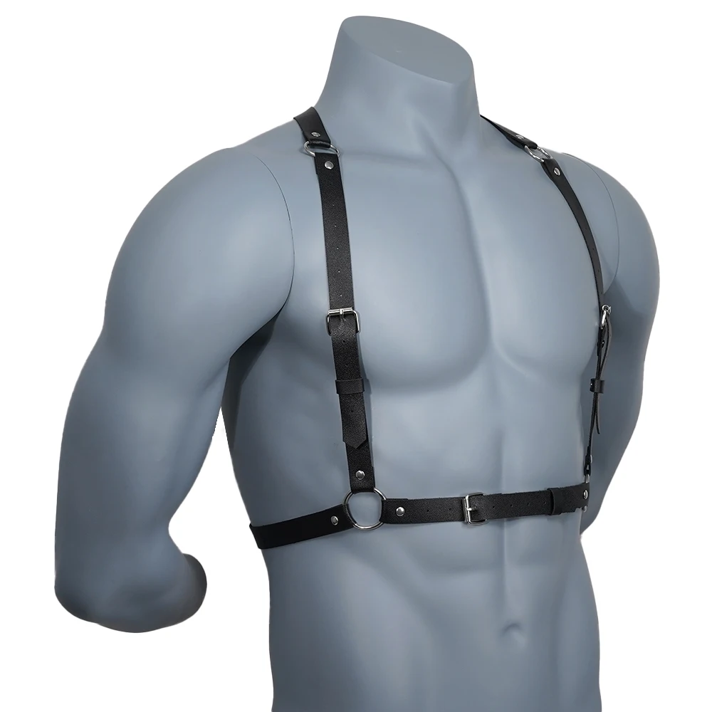 Men Harness BDSM Gay Pu Leather Adjustable Studded Decor Sex Bondage Harness Fetish Clothing Erotic Costume chest harness