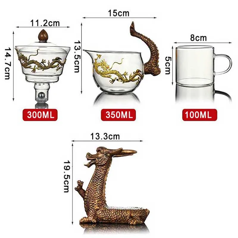 YOMEEI New Arrivals Creative Dargon Teapot Full Automatic Glass Tea Set Pu'er Oolong Magnetic Suction Cup Teapot Dropshipping