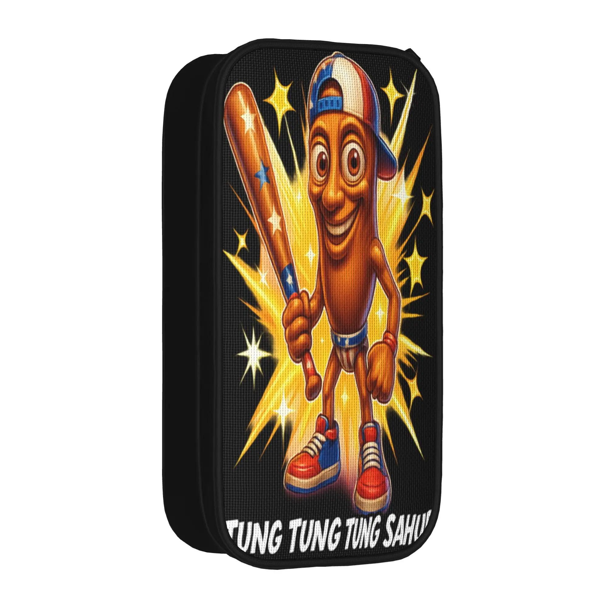 Tung Tung Tung Sahur Brainrot Italian Funny USA Flag Pencil Case School Pencil Cases Boy Big Pencil Pouch Stationery Organizer