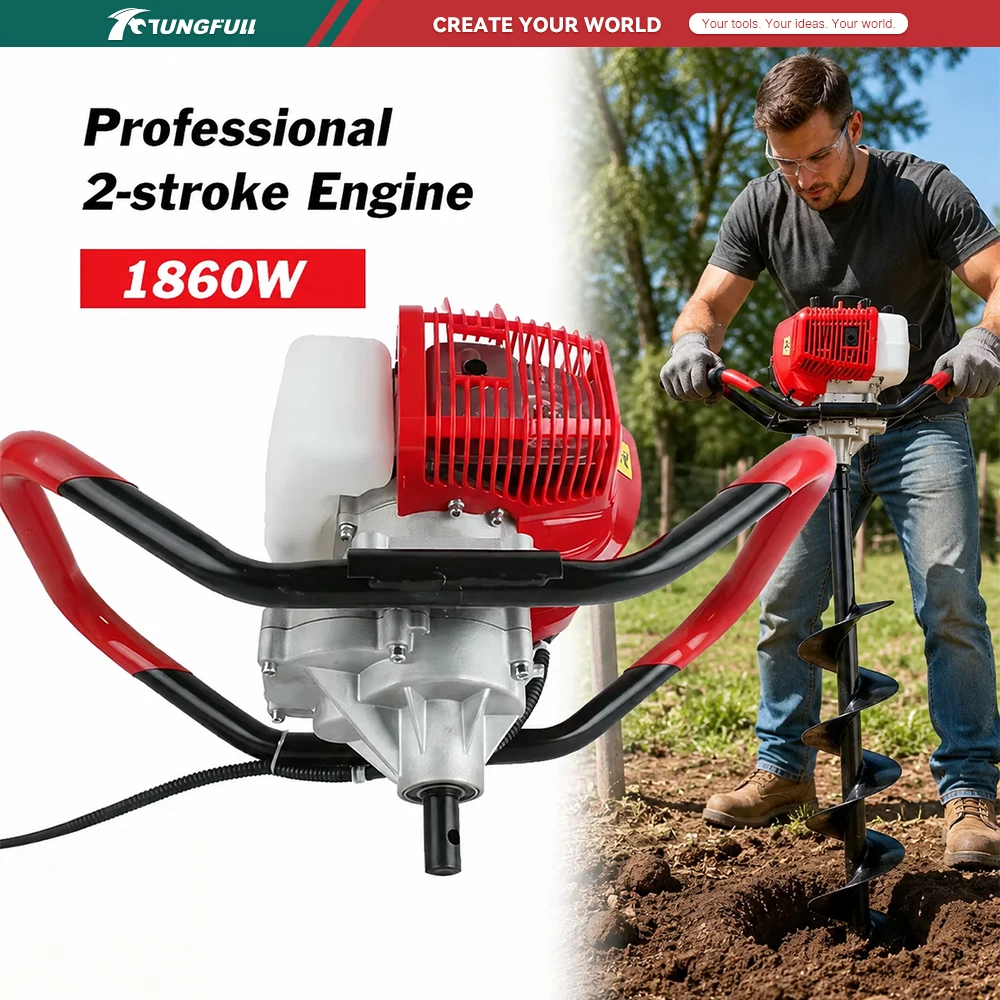 2 Stroke Gas Powered Earth Auger 1860W Post Hole Digger Machine Garden Soil Drill for Farming Planting Fence Installation