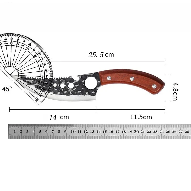 PLYS Kuty nóż do odkostniania, komercyjny nóż rzeźniczy ze stali nierdzewnej Przenośny tasak do mięsa Skórzany pokrowiec