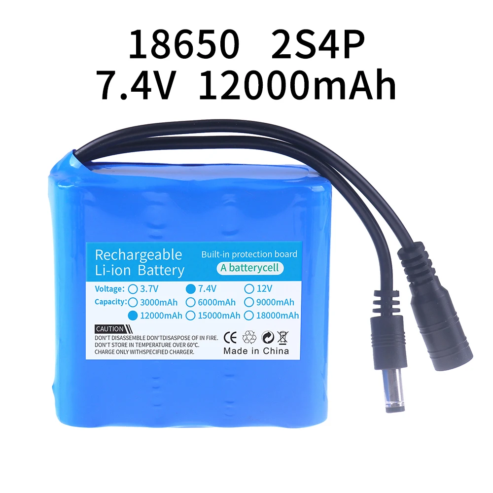 2S4P 18650 Lithium Battery 7.4V 12000mAh For RC Fishing Bait Boat, Fishing LED Lights, Bicycle Lights, Audio, Bluetooth Speaker view 6