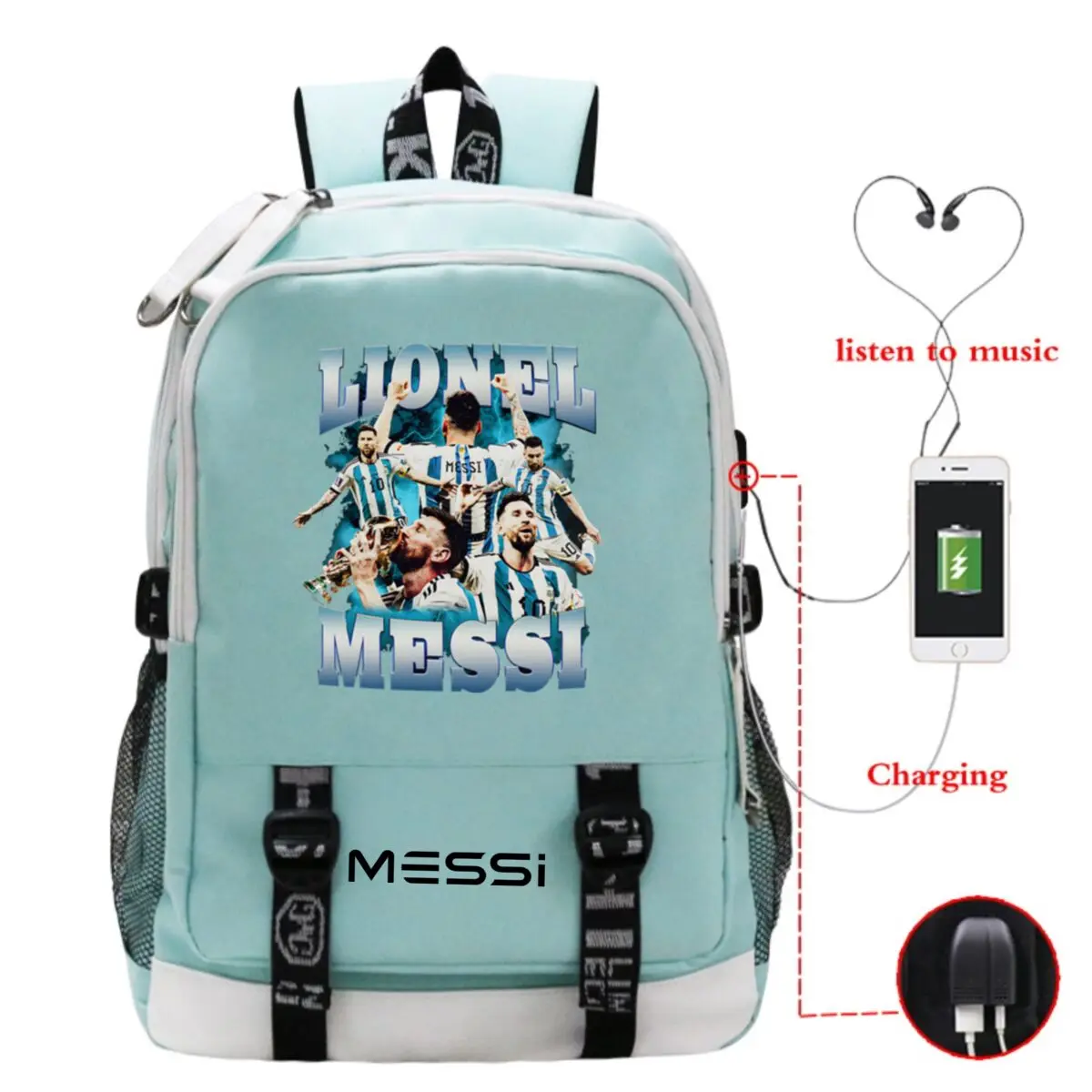 Harajuku Football Star Men's School Backpack Laptop Travel Bag Teenage Boys Girls USB Charging Backbag Canvas Mochila Feminina