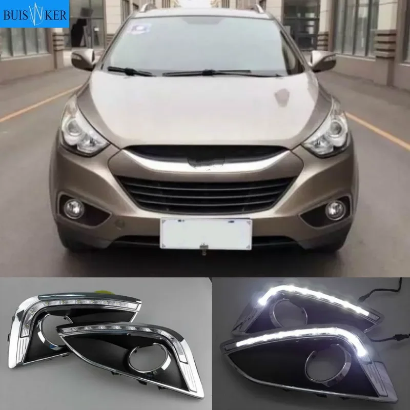 

2PCS Car LED For Hyundai IX35 2010 2011 2012 2013 fog lamp cover DRL Daytime Running Lights headlight 12V Daylight