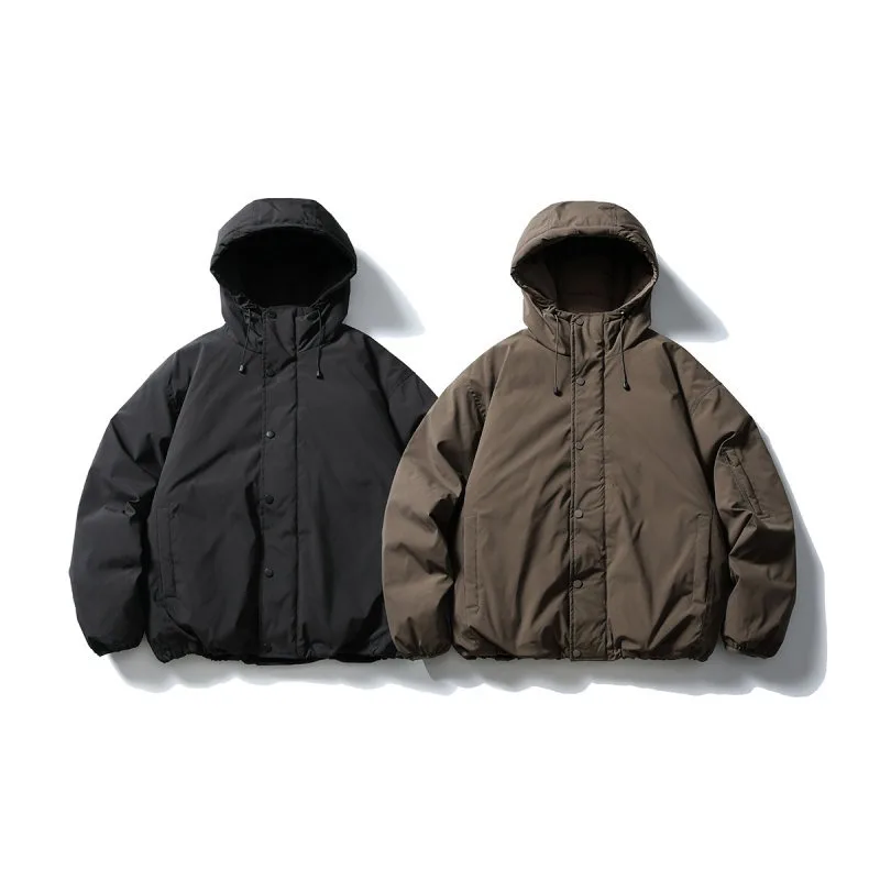 Japanese Retro 90 White Duck Down Hooded Jacket Men's Trendy Winter Solid Color Loose Thick Warm Coat