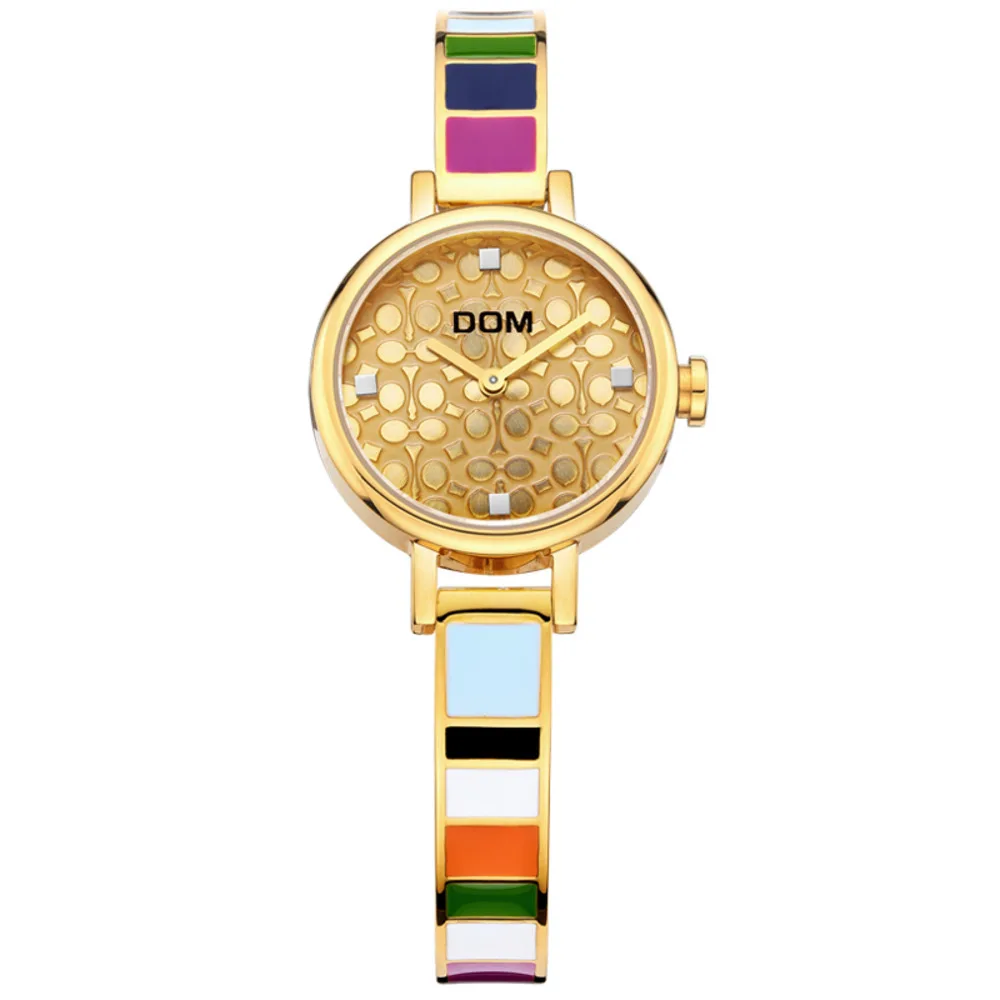 DOM-reloj de cuarzo de acero inoxidable para mujer, accesorio de pulsera resistente al agua con diseño de ladrillo Noble, color oro rosa, estilo