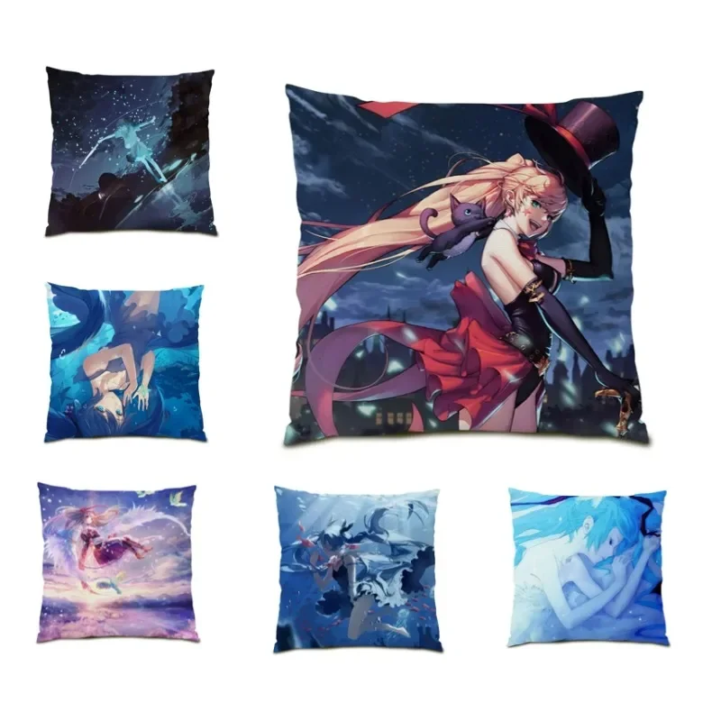 Hatsune Miku Cushion Cover Double Sided Pillow Cover 45x45cm Kawaii Anime Girls Pillowcases Sofa Bed Decor 45x45cm 2024