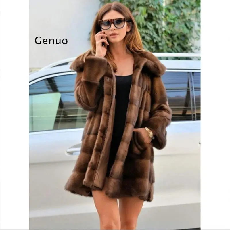 Women's Mid-Length Hooded Faux Mink Fur Coat Bigsize Loose Casual Warm Commute Outerwear