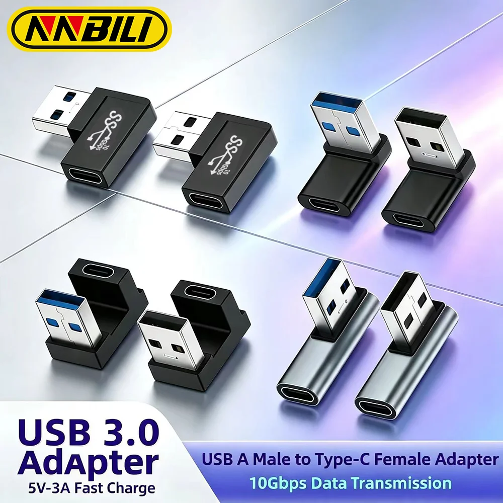 NNBILI 2 Stück USB3.0-Stecker auf Typ-C-Buchse, 90-Grad-Winkel-Verlängerungsadapter, USB-C-Stecker nach oben und unten, 10 Gbit/s, für Laptop