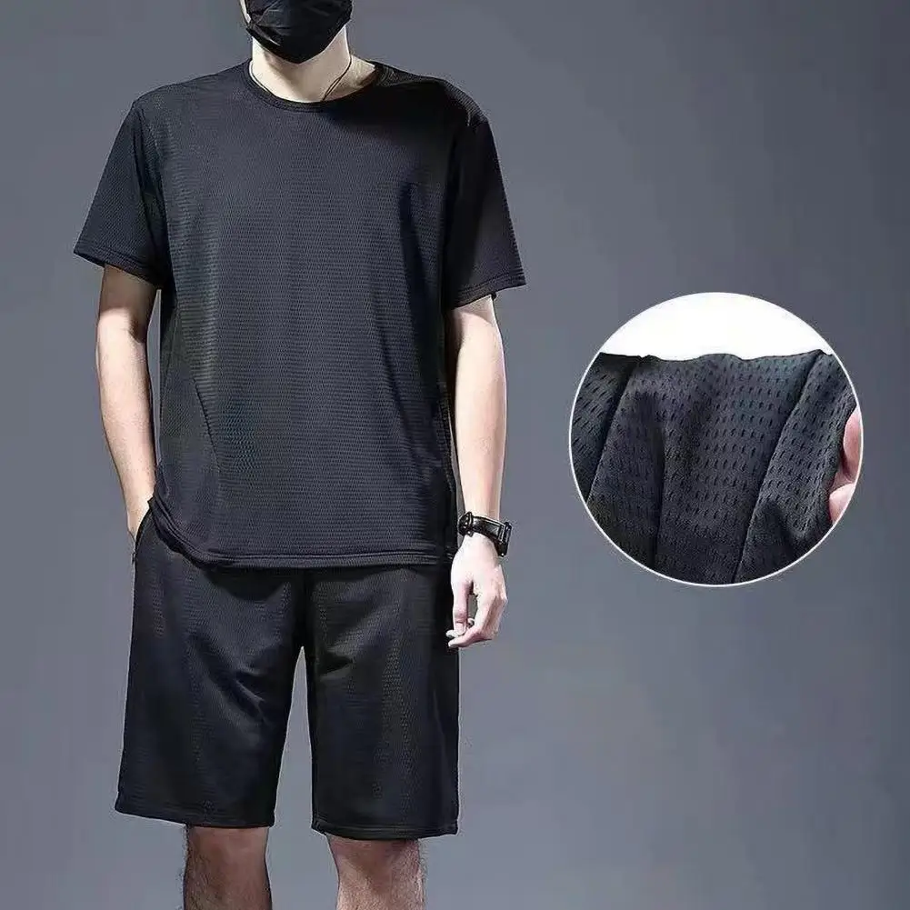 Ensemble de Vêtements de bug astique pour Homme, T-shirt à Col Rond, Short à Jambes Larges, Couleur Unie, Tenue Sportive avec Taille artificiel astique