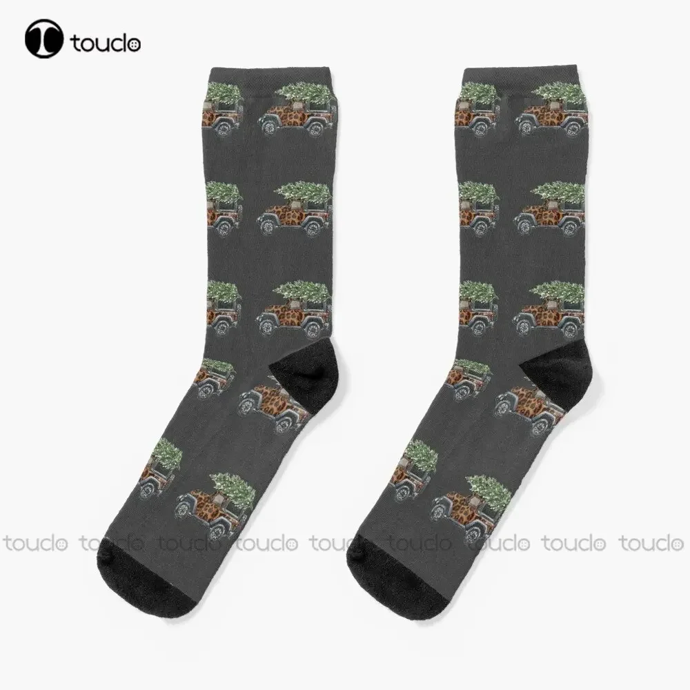 Truck Christmas Tree Socks Womens Athletic Socks Personalized Custom Unisex Adult Teen Youth Socks 360° Digital Print Streetwear